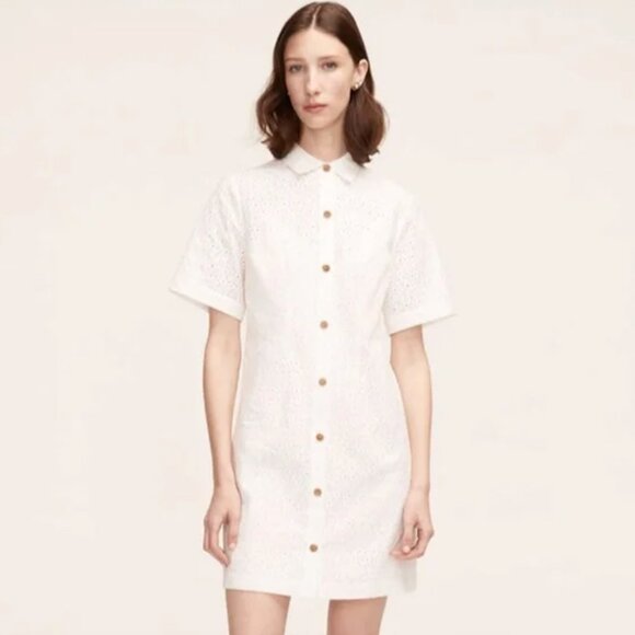 Rebecca Taylor Lea Eyelet White Shirt Dress Shirtdress Sz 6 - Full Moon NWT - Picture 3 of 9